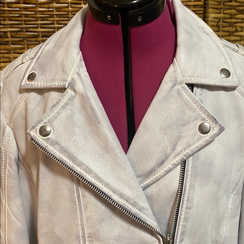 EUC Jild New Leather Inn white gray motorcycle biker jacket soft 100% leather XL - Picture 5 of 15